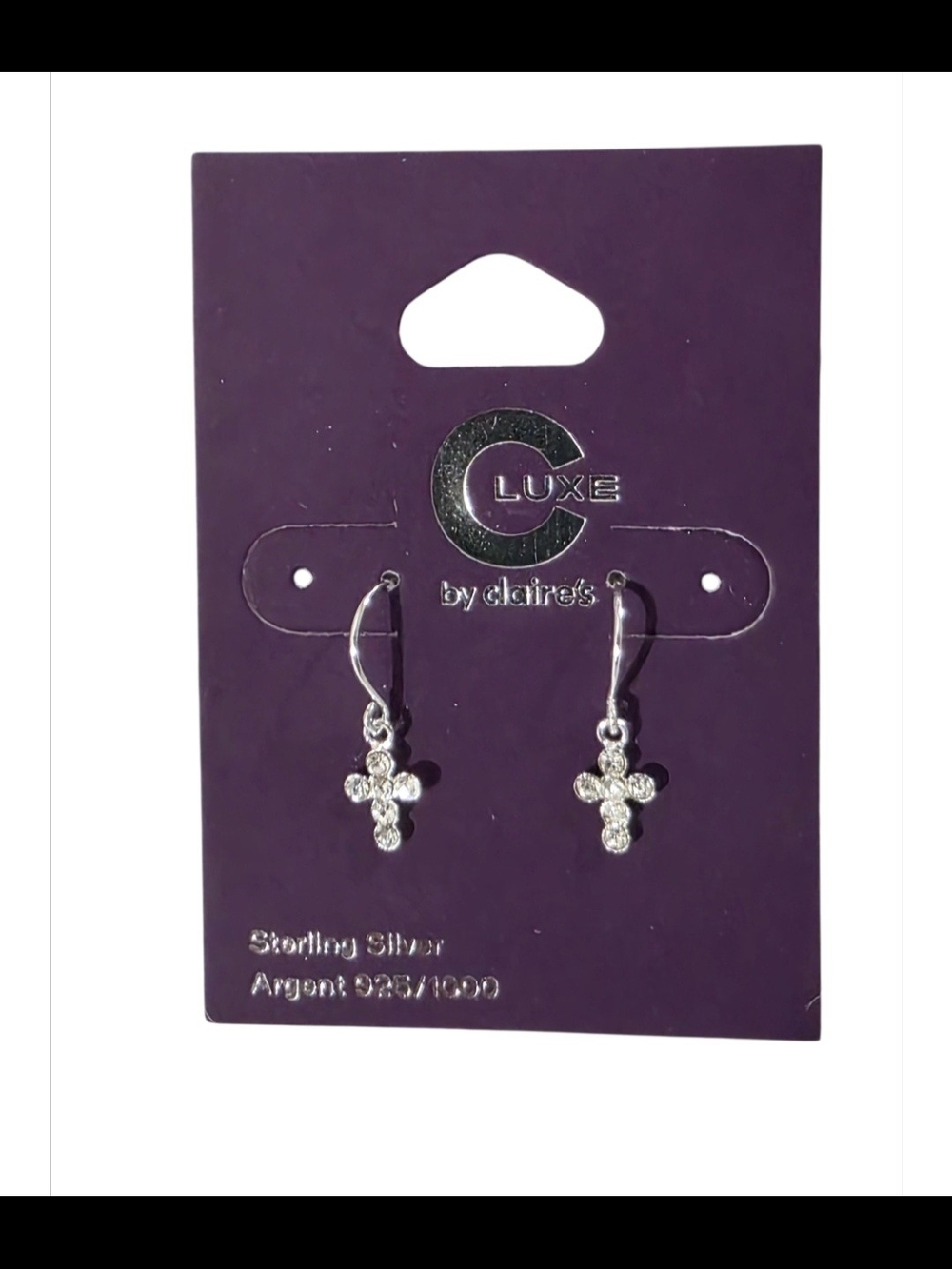 Claire’s Luxe Sterling Silver CZ Cross Earrings NWT 925 Dangle